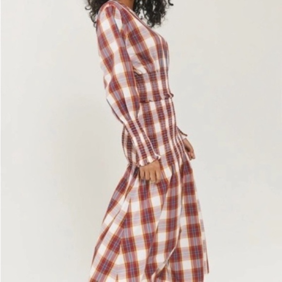 Something Navy Blanche Smocked Plaid Midi Dress Small NWOT Preppy Classic - Picture 13 of 16